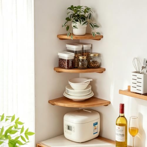 Corner Floating Shelves Set of 2, 9 Inch Solid Wood