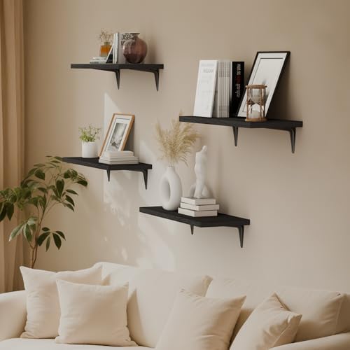 SKYSEN Floating Shelves for Wall Set of 6, 15.7in Wood Wall Shelf for Decor, Bathroom, Bedroom, Storage, Book,Kitchen, L