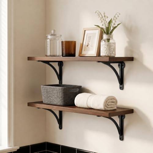 Khtumeware 100% Solid Brass Decorative Shelf Brackets, 4.5-inch Wall-Mounted Shelving Brackets, 2-Pack Antique Black Vin