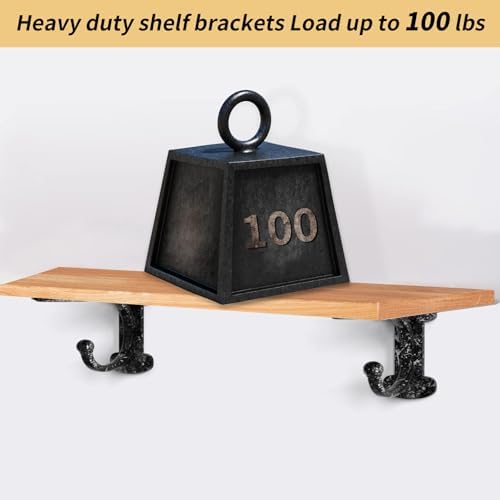 Cast Iron Shelf Brackets 4 Inch, 4 Pack Black Rustic Shelf Brackets with Hooks，Heavy Duty Floating Brackets Wall Mounted