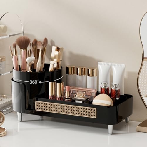 Booklov Rotating Makeup Organizer for Vanity Countertop, Black