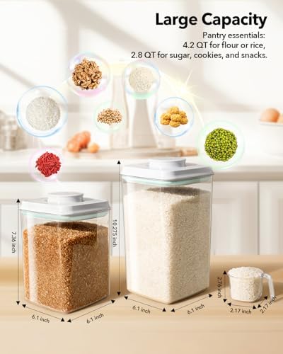 Ankou Food Storage Container Sets, 2.8 Qt + 4.2 Qt *2 Airtight Canisters with Lids and 130ml Scoop, BPA-Free Plastic Pantry Containers for Flour, Sugar, Rice