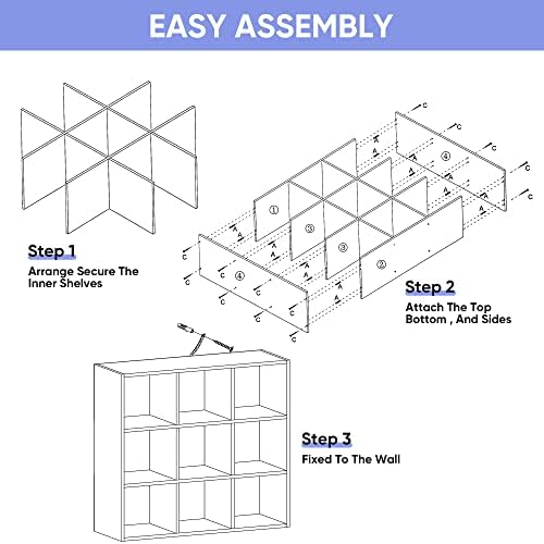 SUPER DEAL 9 Cube Storage Organizer 11 inch Cube Storage Shelf 3 x 3 Wood Bookcase Display Bookshelf with 5 Removable Ba