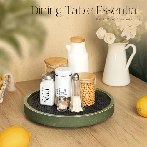 EOSAHR Non-Skid Wood Lazy Susan, Rotating Tray Organizer for Kitchen, Green