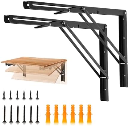 JOY DECOR Matte Black Folding Shelf Brackets, 22 Inch, 2 Pack