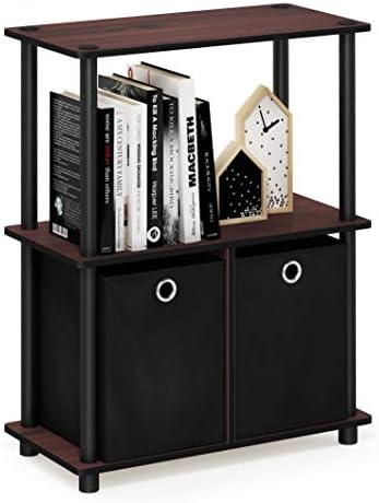 Furinno TURN-N-TUBE Storage Shelves, 3-Tier Toolless Book Shelf with Storage Bins, Display Shelf, for Organization and S
