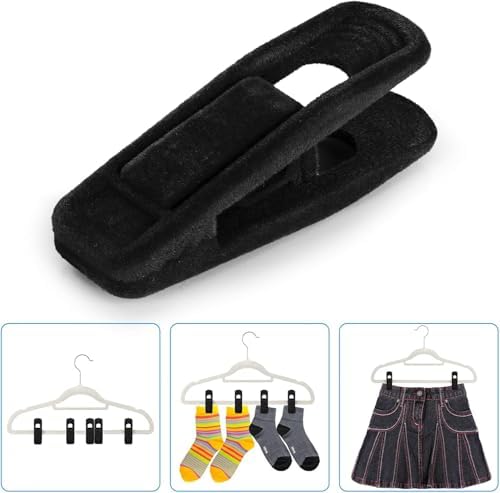 Tinfol 80pc Velvet Hanger Clips, Black Pants Velvet Clips, Large Opening Clothes Pin Hanger Clip, Strong Finger Flocked Clip Perfect for Slim-line Clothes Velvet Hangers