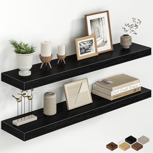 36 Inch Floating Shelves for Wall, Rustic Wood Wall Mounted Deep Storage Shelves with Invisible Brackets, Large Decorati