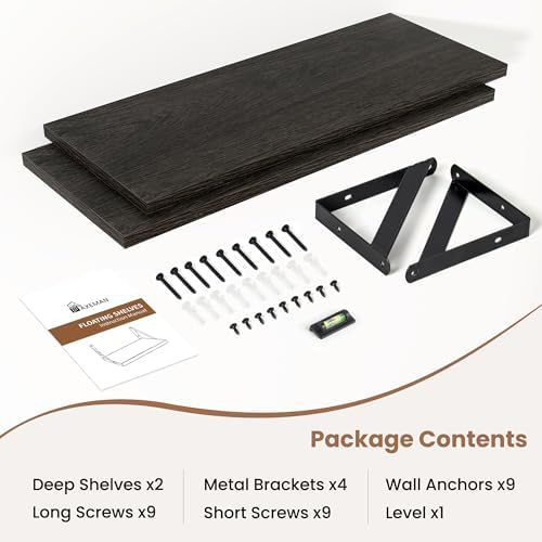 Axeman 20 Inch Floating Shelves, 8 Inch Deep Black Wall Shelves Set of 2