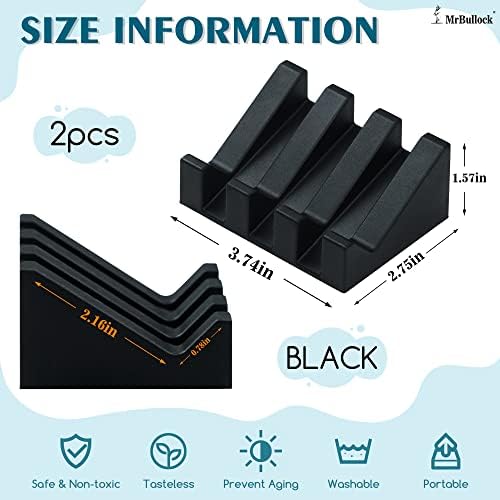Self Draining Silicone Soap Dish Holder Waterfall Tray, 2 Pack Black