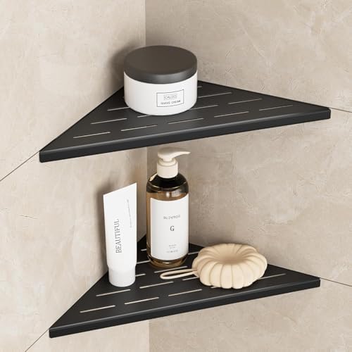 Neodrain 10 Inch Black Corner Wall Shelf for Tile Wall Insert, Set of 2