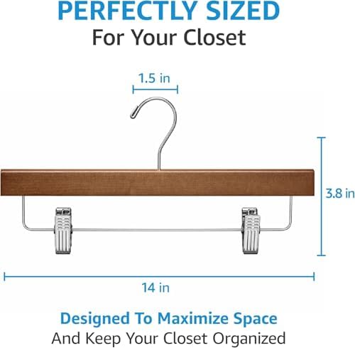 ZOBER Wooden Pants Hangers with Clips, Clothes Hangers, Vintage, 10 Pack