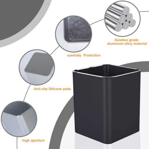 Metal Pen Holder Aluminum Square Pencil Holder Desktop Organizer Black for Office, School, Home 3.15 x 4 Inches-Black
