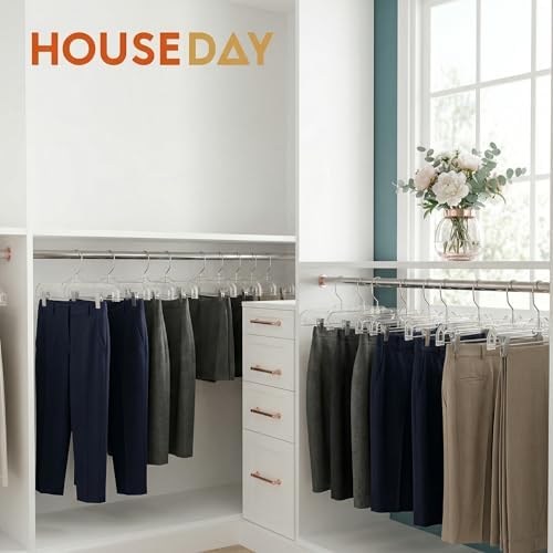 HOUSE DAY 120 Pack Clear Pants Hangers with Clips, Plastic Skirt Hangers