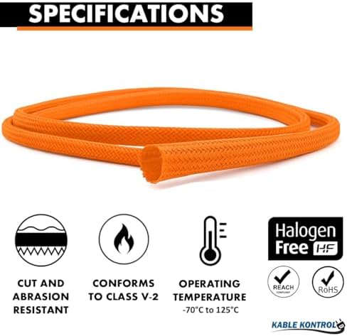 Kable Kontrol Braided Cable Sleeve Split Wrap 1" 25 Ft - Orange