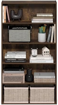 Furinno Basic Book Shelf, 5-Tier Bookshelf, Storage Organizer Bookcase with Open Shelf, 7 x 24 x 44, for Living Room, Be