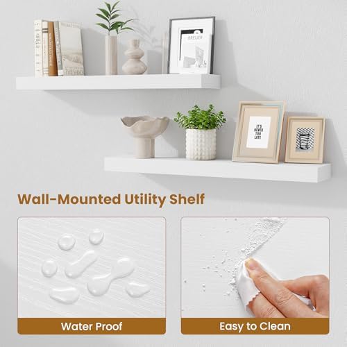 Fun Memories Bathroom Shelves 32 Inch Long Set of 2, Floating Shelves for Wall with Invisible Brackets, for Bedroom, Liv