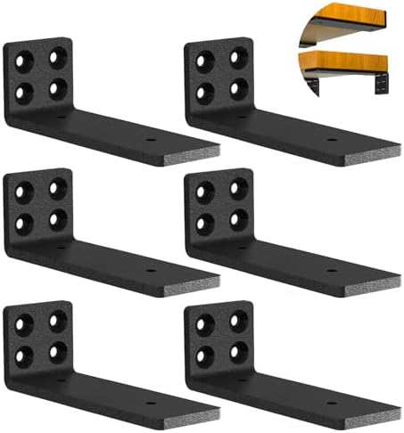 Floating Hidden Shelf Brackets L-Shaped Wall Shelf Support Brackets 6 Inch Long (6 Pack)