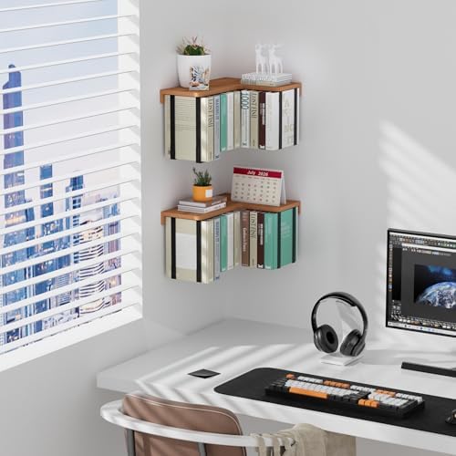 L-Shaped Corner Floating Shelves Set of 2, Floating Book Shelves for Wall