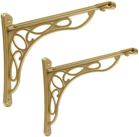 Wall Shelf Bracket, Heavy Duty and Hardware Included, 2 Pack, Brushed Gold Finish 9.5" X 7.5" Inch