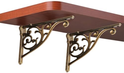Heavy Duty Solid Stand,12 Inch 4 Pack Antique Brass,Right Angle Wall Panel Support Bracket,Decorative Shelf Bracket,Heav
