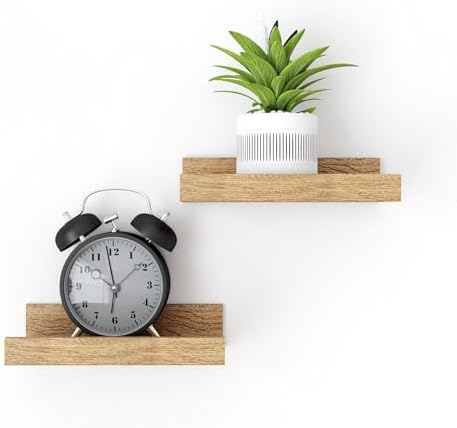 Small Oak Floating Shelves for Wall, Shelf with Lip Set of 2, 8 in