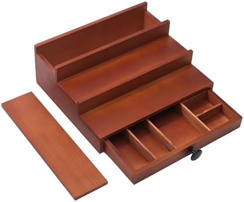 3 Tier Men's Cologne Organizer, Brown Wood Perfume Display Stand w/ Drawer