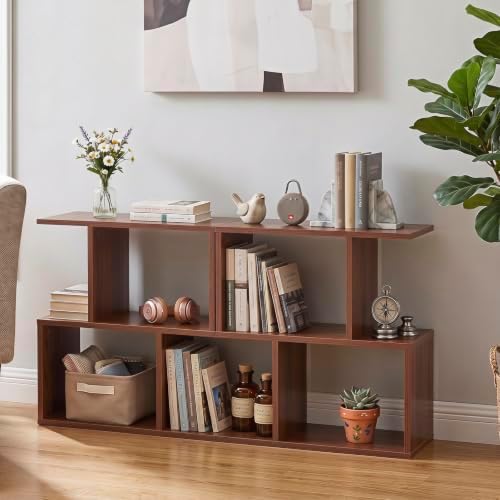 Tangkula 2 Tier Geometric Bookshelf, Freestanding Wooden Display Shelf, Home Office Room Divider S Shaped Open Bookcase,