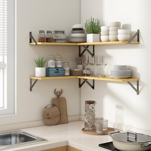 Axeman 24 Inch Floating Shelves, 8 Inch Deep Oak Wall Shelves Set of 2