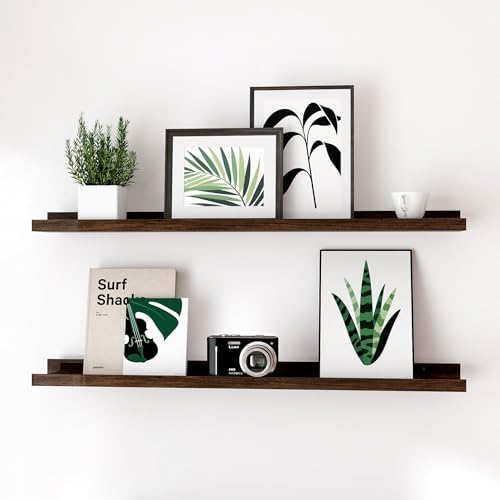 Walnut Floating Shelves for Wall Decor, 24 in Shelf with Lip, 2 Set