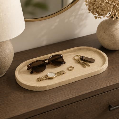 Beige Travertine Marble Bathroom Tray, 12 x 6 in, Vanity Tray