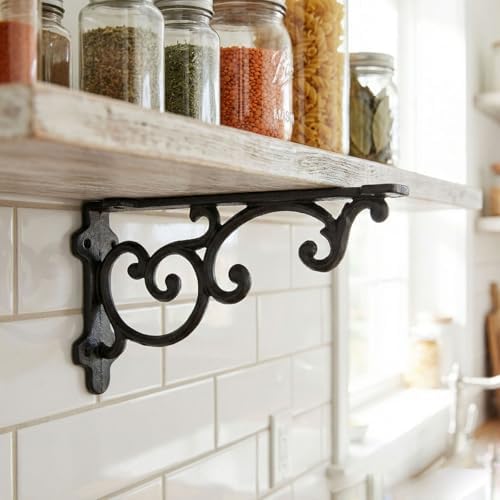 Heavy Duty 8.1"x4.4" Vintage Brackets for Floating Shelves & Kitchen Storage, 8 inch Cast Iron Shelf Brackets - Industri