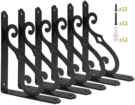Yarssihha 8 Inch Decorative Shelf Brackets, 6 Pack Wall Mounted Metal Shelving Brackets, Heavy Duty Shelf Supports, Rust