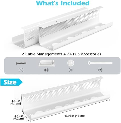 KHAMAL Cable Management Under Desk 26PCS - Cable Management Tray Kit Ventilated Hexagonal Design with Cable Clips, Wire 