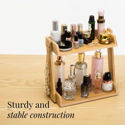 GOBAM Bamboo Makeup & Countertop Organizer, Small - 2 Layer Cosmetics, Lipsticks, Jewelry, Brushes, Hair Accessories & P