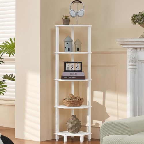 YUFAM 5-Tier Corner Shelf, White