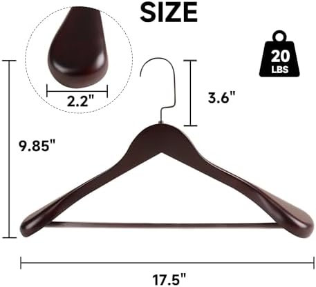 17.5" Wooden Suit Hangers with Non Slip Pants Bar, Dark Cherry, 6-Pack
