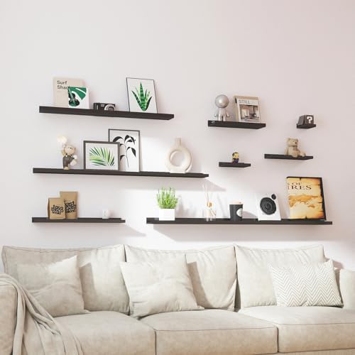 Black Floating Shelves for Wall Decor, 56 in Shelf with Lip Set of 2