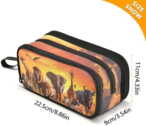 African Animals Pencil Case Box Boys Girls Large Pencil Pouch with Zipper Compartments Big Capacity Stationery Pen Bag Organizer for Kids Teens Adults School