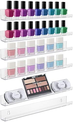 Sorbus Acrylic Nail Polish Organizer Rack 6 Pack 15" - 90-120 Bottles - Wall Mounted Floating Shelves Ledges Clear Invis
