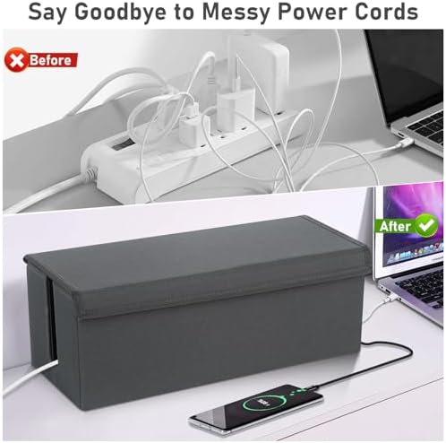 2 Pack Cable Management Box, Fabric Cord Hider Box with Lid,Cord Storage Box for Power Strip,TV Wires, Computer, Router,