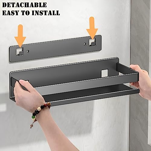 Stainless Steel Wall Mounted Floating Shelves, Drill-Free Adhesive or Screw In, Rustproof Bathroom Organizer & Kitchen S