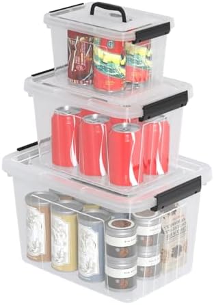 3 Pack Plastic Storage Bins with Lids, Clear Storage Containers