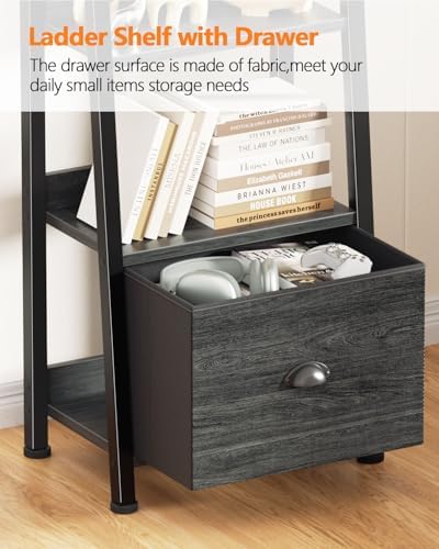 Furologee Bookshelf Set of 2, 6 Tier Ladder Shelf with Drawer