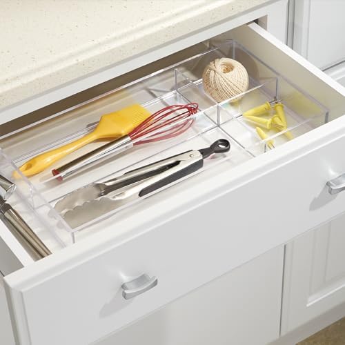 iDesign Clarity Plastic Divided Drawer Organizer, Storage Container for Vanity, Bathroom, Kitchen Drawers, 8" x 16" x 2"