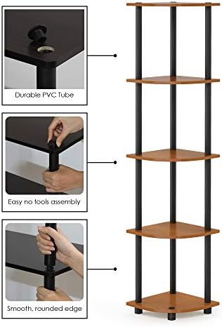 Furinno TURN-N-TUBE Corner Shelf, 5-Tier Corner Bookshelf, Open Storage Shelves, for Organization and Storage, Living Ro
