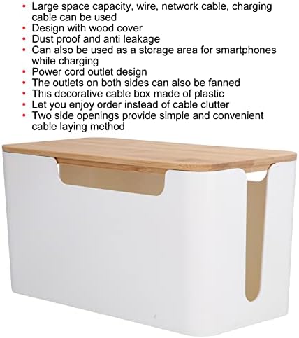 Cable Management Box Small Cord Hider Box with Wooden Lid for Tv Wires Routers Computers Cables Home and Office