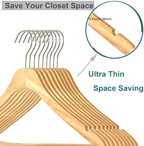 Natural Slim Solid Wood Coat 20 Pack Wooden Clothes Hangers,16.7inch Ultra Thin Space Saving Wooden Adult Hangers,Heavy 