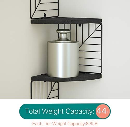 Love-KANKEI Corner Wall Shelf 5 Tier,Solid Wood/Metal Bracket,51"Tall,Black