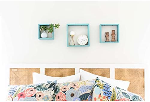 BARNWOODUSA Robins Egg Blue Rustic Shelves, Square Floating Wood Shadowbox,